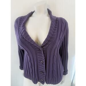 izod Womens Cardigan 1x Purple Winter Button Down Euc